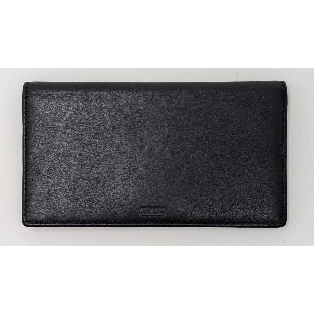 Coach Checkbook Cover Wallet Bi-Fold Soft Leather Pen Holder Black